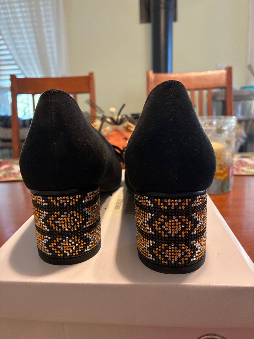 Midnight Velvet Black Flats with Beaded Bow Accent - Picture 2 of 5